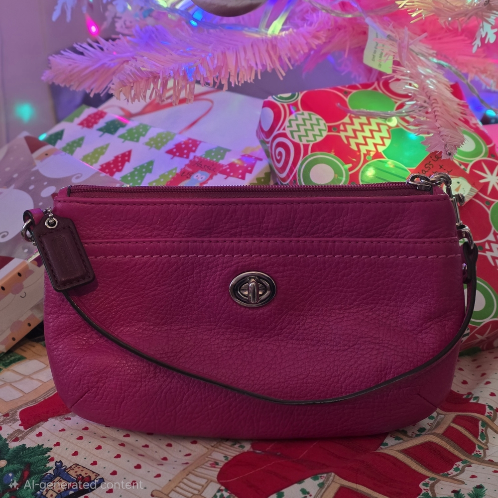 Coach Fuchsia Leather Double ZIP Wristlet